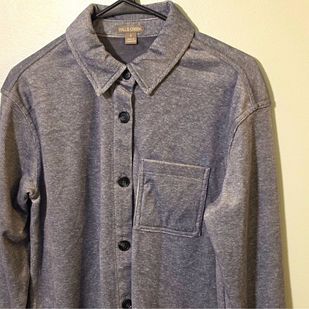 Falls Creek Men's Polyester/Spandex Jersey Solid LS Button-Up S Gray #314